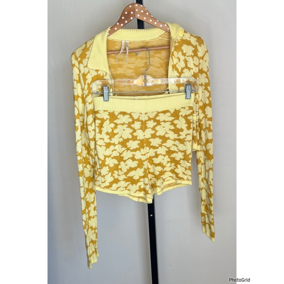 Anthropologie Maeve Yellow Three Piece Short Tank Cardigan Set XXS - Picture 2 of 3